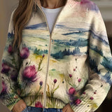 Zelda™ | Cardigan mit Reissverschluss und Distel-Landschaftsmotiv