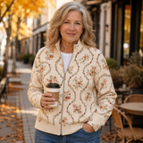 Persephone™ | Eleganter Cardigan mit floralem Rankenmuster in Creme