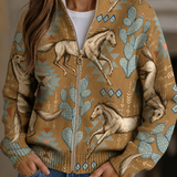 Perpetua™ | Wüsteninspirierter Cardigan mit Pferde- und Kakteenmotiv