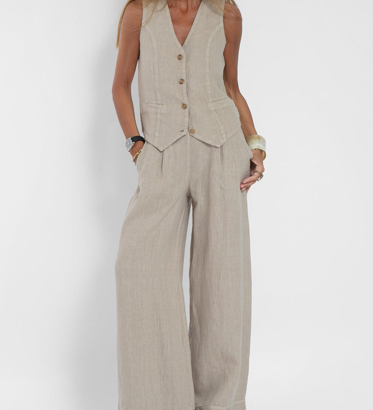 Aira - Ensemble Gilet mit Knöpfen & Weite Hose