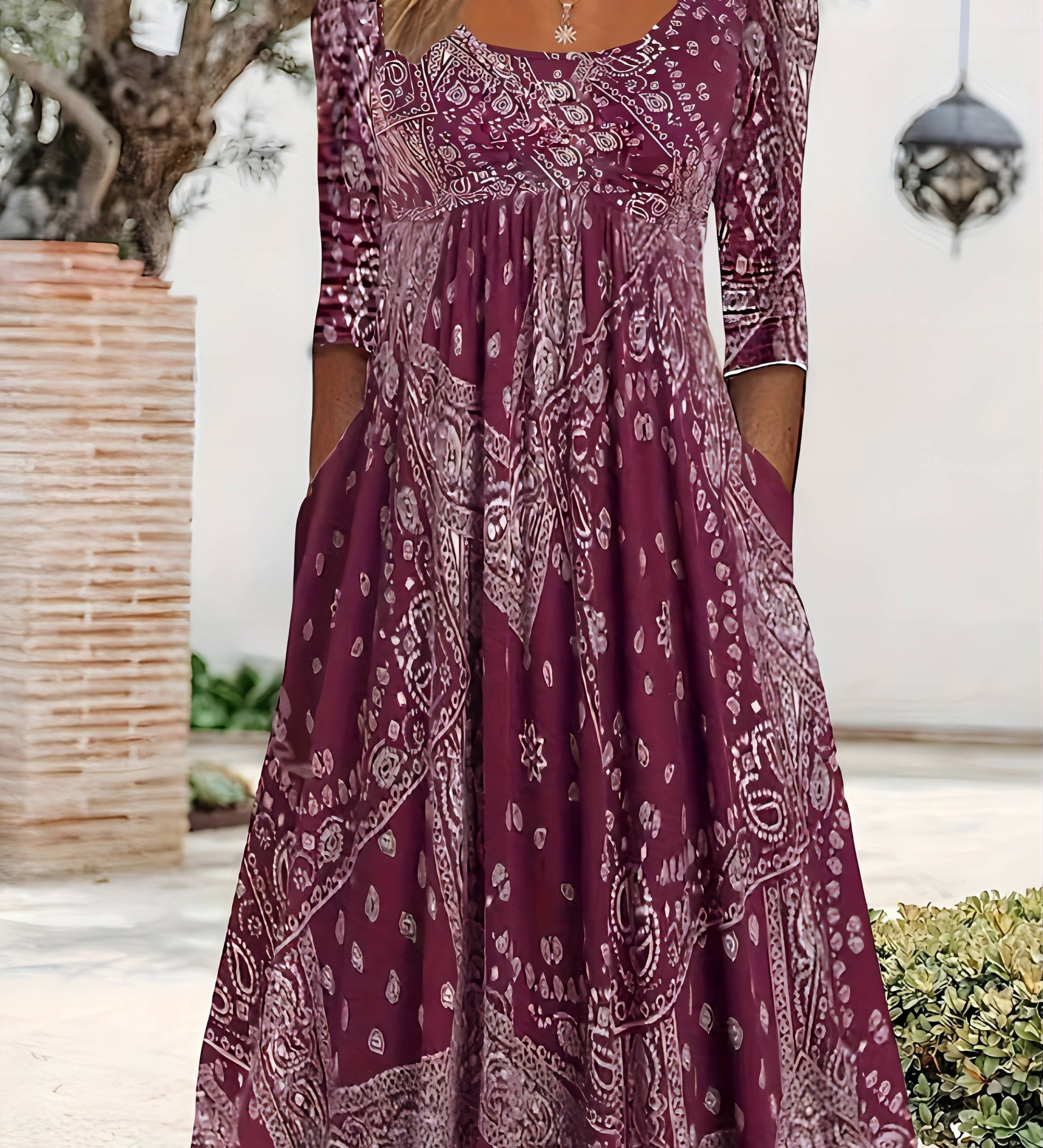 ELOWEN | MIDI-KLEID MIT LANGEN ÄRMELN CASUAL