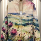 Zelda™ | Cardigan mit Reissverschluss und Distel-Landschaftsmotiv