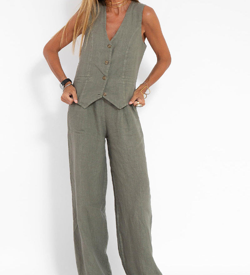 Aira - Ensemble Gilet mit Knöpfen & Weite Hose
