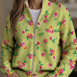 Constance™ | Blumen-Cardigan mit Reissverschluss in Rosa und Limette