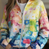 Augusta™ | Cardigan mit Reissverschluss und Ombré-Aquarellblumen