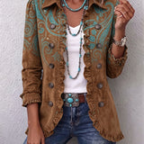 Ilse™ | Brauner Blazer mit türkisen Paisley-Details
